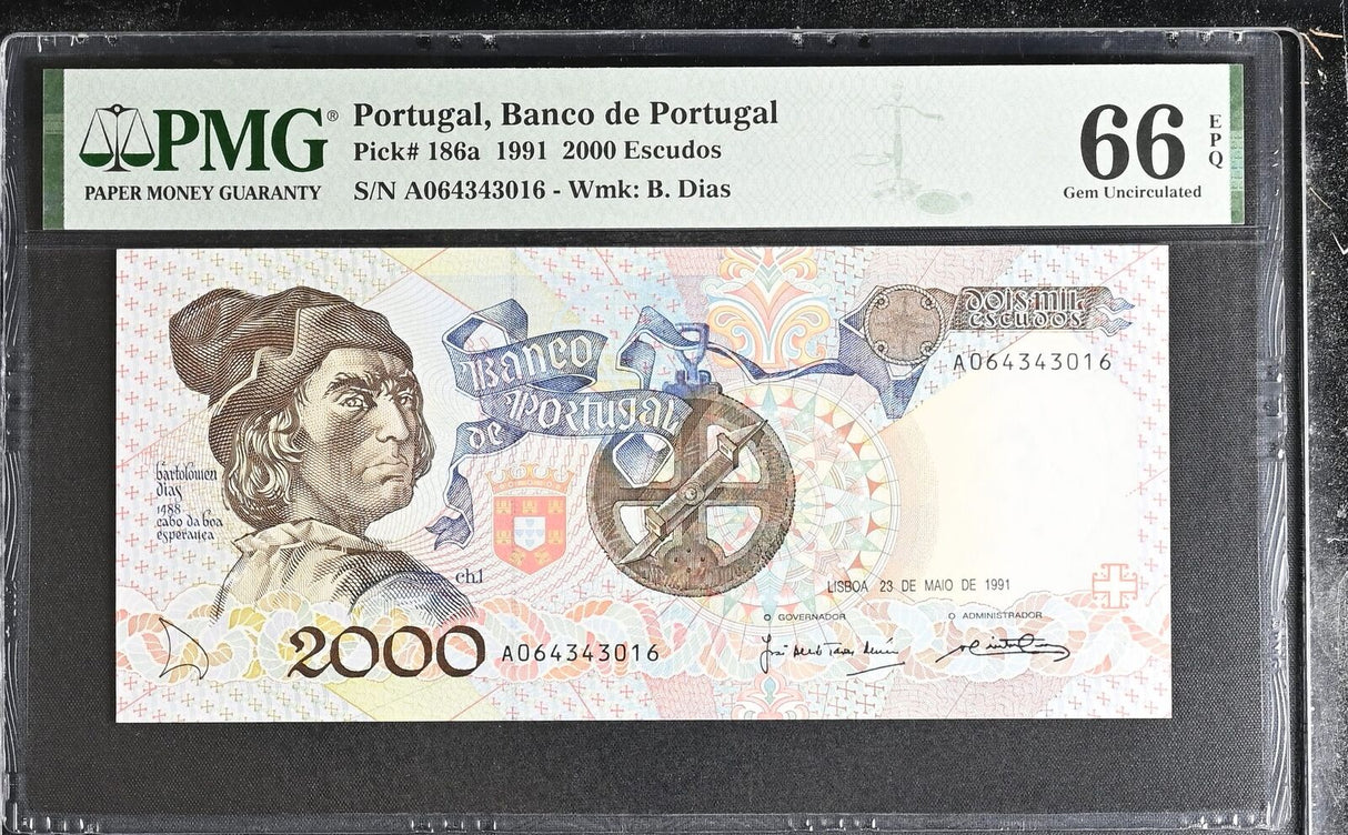 Portugal 2000 Escudos 1991 P 186 a Gem UNC PMG 66 EPQ