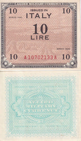 Italy 10 Lire 1943 Allied Military P M13b XF/VF