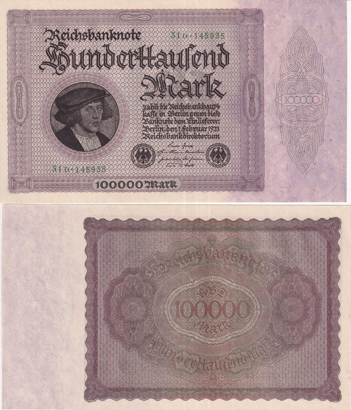 GERMANY Reichsbank 100000 Mark 1923 P 83 UNC , REPUBLIC Treasury Note