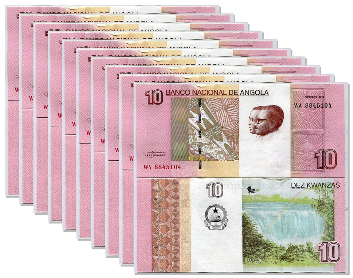 Angola 10 Kwanzas 2012/2017 P 151B UNC, Embroidery, Luena waterfall LOT 10 PCS