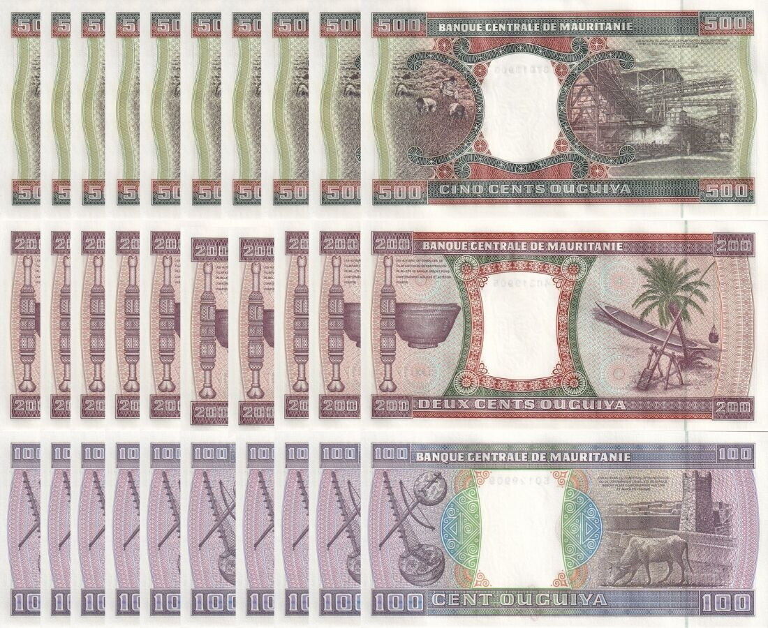 Mauritania SET 3 X 10 =30 UNC 100 200 500 Ouguiya 2002 P 4 P 5 P 8