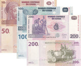 Congo Set 3 PCS 50 100 200 Francs 2022 P 97B P 98B P 99B New Sign UNC