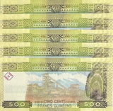 Guinea 500 Francs 2006 P 39 a UNC Lot 5 Pcs, Woman, Mining conveyor