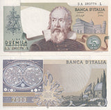 Italy 2000 Lire 1976 P 103 b Galileo Galilei Leaning Tower Pisa UNC