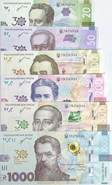 Ukraine Set 6 UNC 20 50 100 200 500 1000 Hryven 2021 30th Comm. P 129 130 - 134