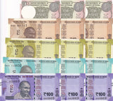 India Set 5 x Lot 3 = 15 Pcs 1 10 20 50 100 Rupees Random Year P 109 - 113 117A