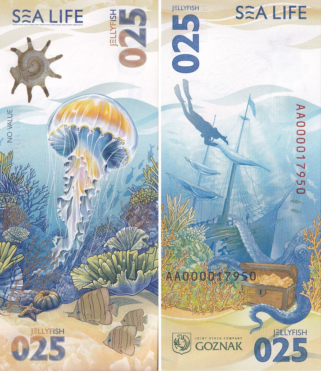 Test Note 025 Jellyfish Russia Goznak 2025 SEA LIFE NEW LOT 3 UNC