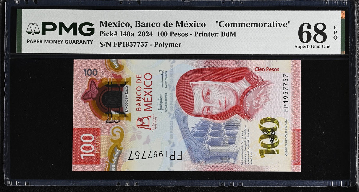 Mexico 100 Pesos 2024 P 140 a Polymer Commemorative Superb Gem UNC PMG 68 EPQ