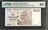 Zimbabwe 10000 Dollars 2008 P 72 Superb Gem UNC PMG 68 EPQ TOP POP