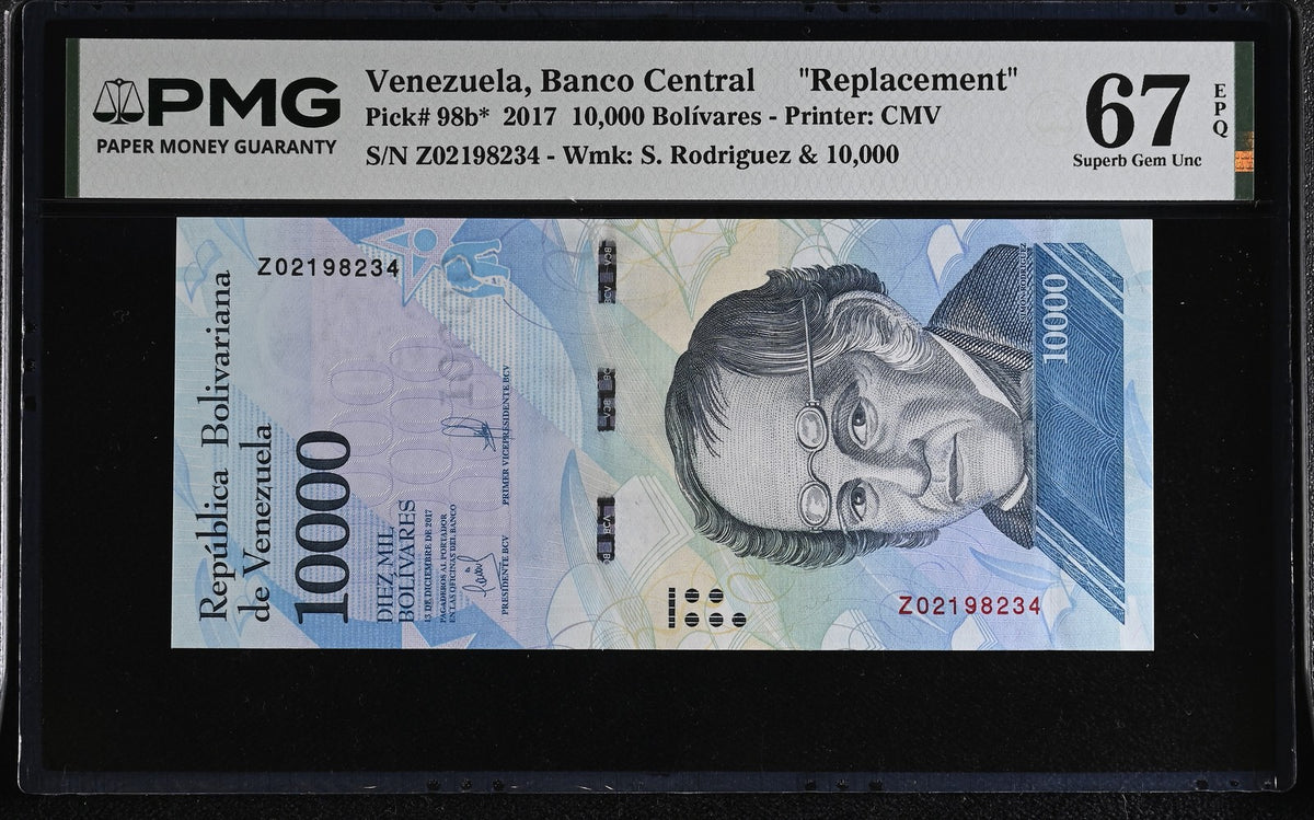 Venezuela 10000 Bolivares 2017 P 98 b* Replacement Z Superb Gem UNC PMG 67 EPQ