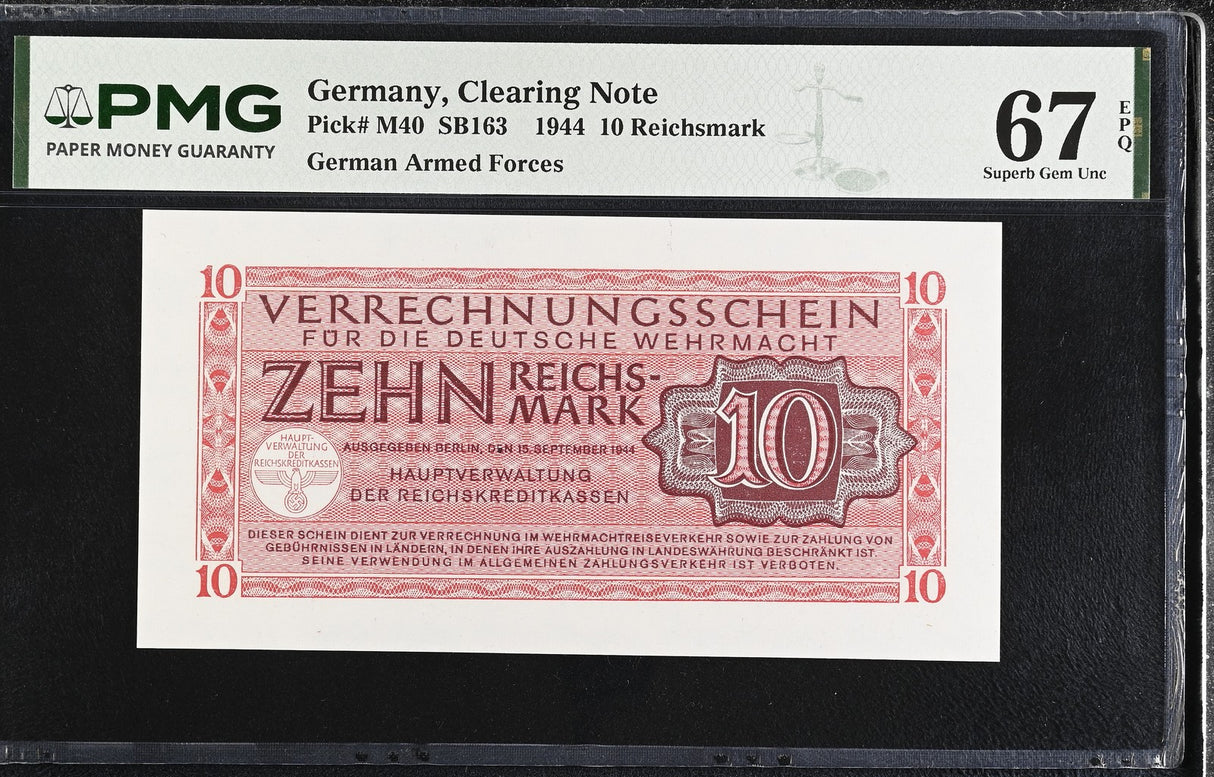 Germany 10 Reichsmark 1944 P M40 Superb Gem UNC PMG 67 EPQ