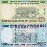 Rwanda Set 2 PCS 500 1000 FRANCS 2004 P 30 P 31 UNC