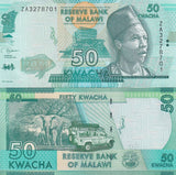 Malawi 50 Kwacha 2020 P 64 ZA Replacement UNC, Elephant, Safari Jeep