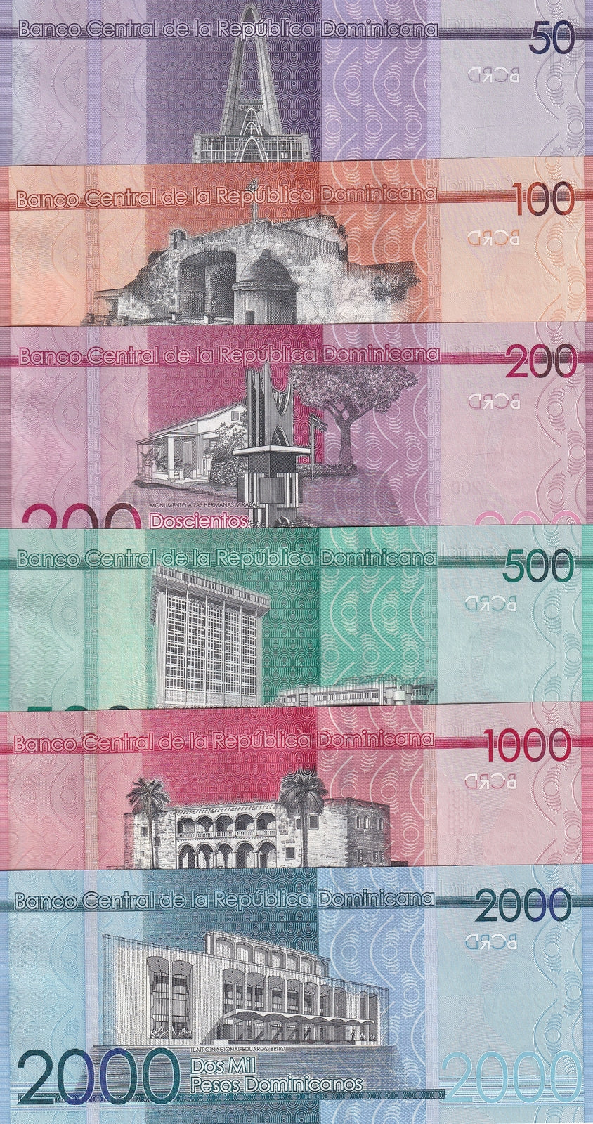 Dominican Set 6 UNC 50 100 - 2000 Pesos Random Year P 189 P 190 - P 194 UNC