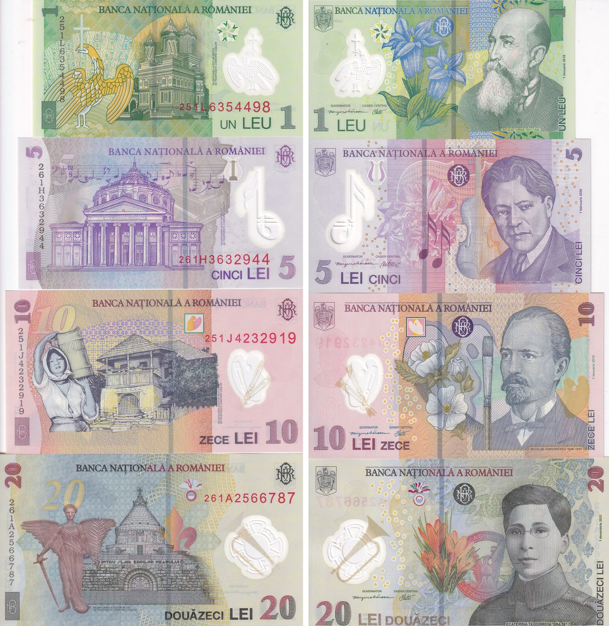 Romania Set 4 Unc 1 5 10 20 Leu 2025 2026 P 117 118 119 119A Polymer New Date