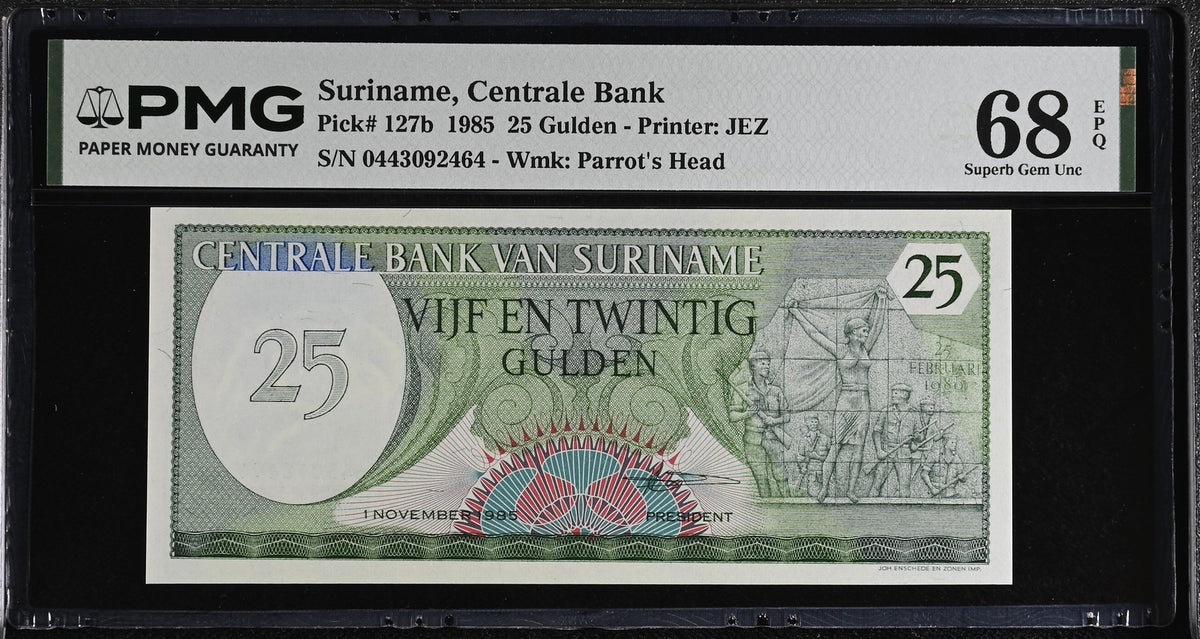 Suriname 25 Gulden 1985 P 127 b Superb Gem UNC PMG 68 EPQ