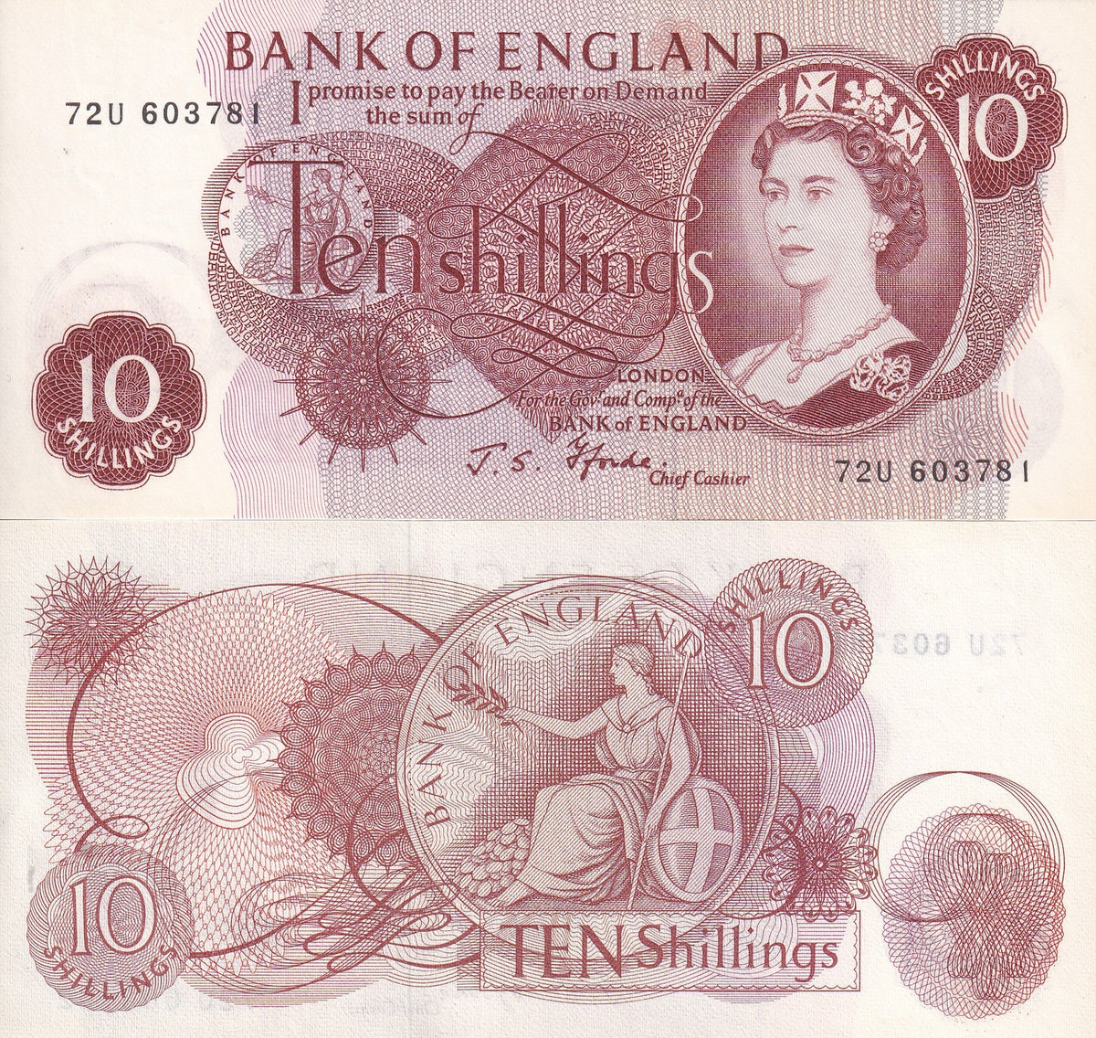 Great Britain 10 Shillings ND 1966-1970 P 373 c UNC , QEII , England