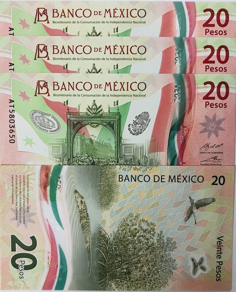 Mexico 20 Pesos 2021 P 136 Polymer Comm. UNC Lot 3 Pcs