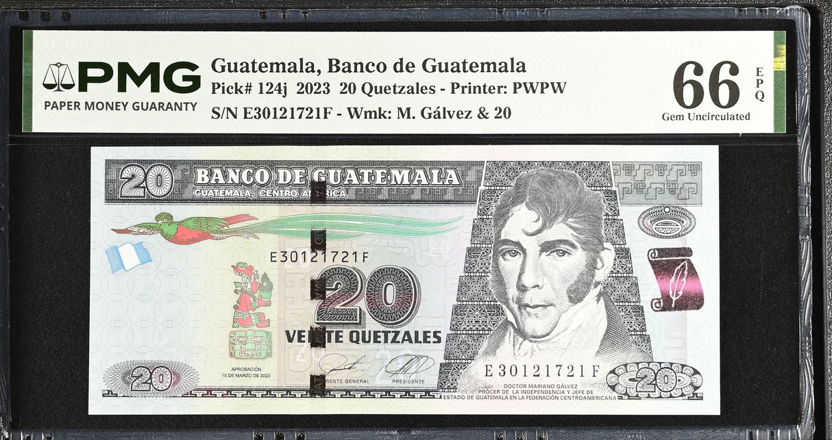 Guatemala 20 Quetzales 2023 P 124 j Gem UNC PMG 66 EPQ