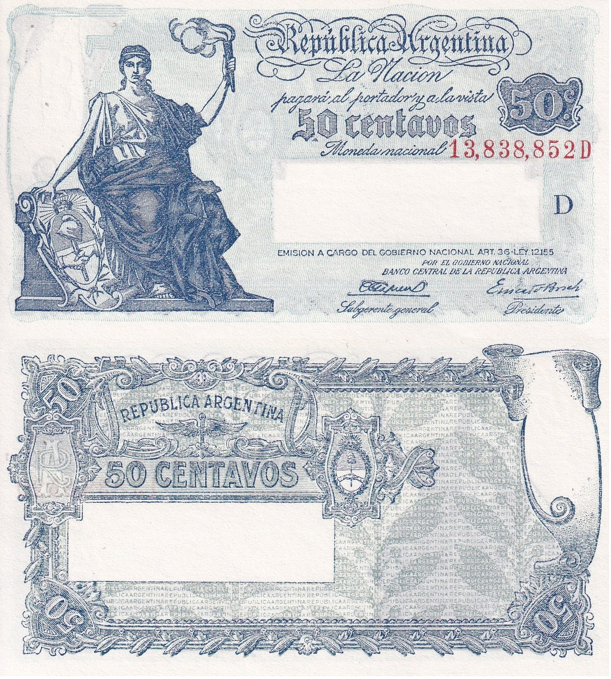 Argentina 50 Centavos ND 1942-48 P 250 c UNC