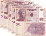 Congo 50 Francs 2000 P 91 UNC LOT 5 PCS ,Fishermens' village along Congo River