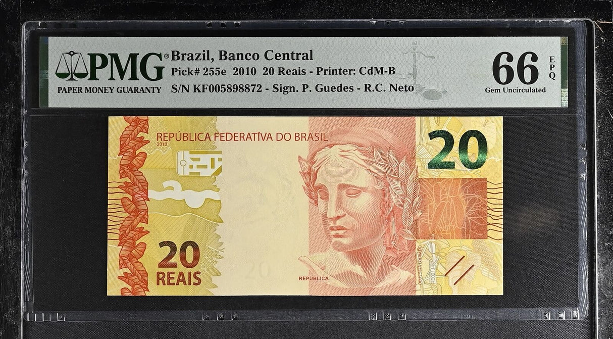 Brazil 20 Reais 2010 P 255 e Gem UNC PMG 66 EPQ