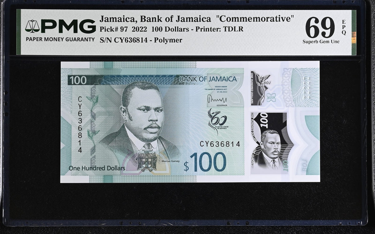 Jamaica 100 Dollars 2022 P 97 Commemorative Superb Gem UNC PMG 69 EPQ