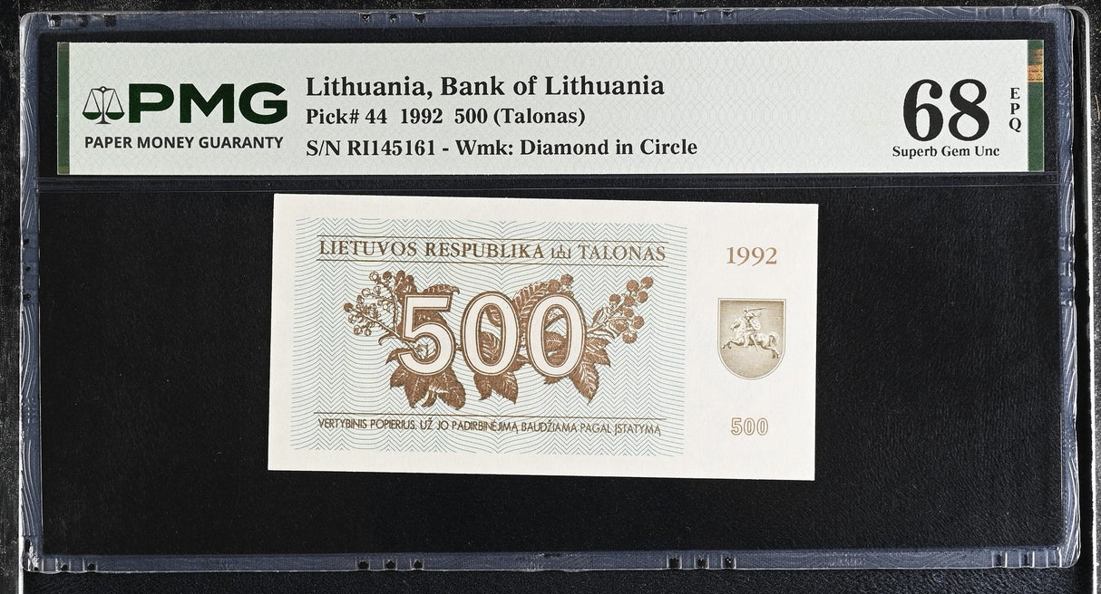 Lithuania 500 Talonu 1992 P 44 Superb Gem UNC PMG 68 EPQ