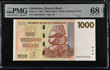Zimbabwe 1000 Dollars 2007 P 71 Superb Gem UNC PMG 68 EPQ TOP POP