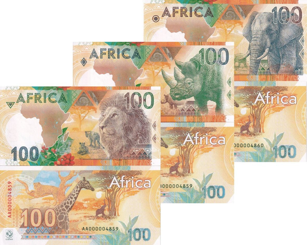 Russia Test Note GOZNAK SET 3 UNC Africa Rhino Lion Big Elephant