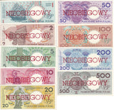 Poland Set 9 UNC Little Tone 1 2 -200 500 ZL 1990 P 164 165-171 172 b Cancelled