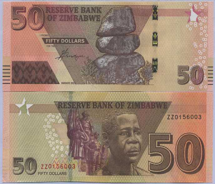 Zimbabwe 50 Dollars 2020 P 105 ZZ Replacement Prefix UNC