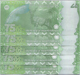 Pakistan Set 5 UNC 75 Rupees 2022 P 56 75th Comm. AAA AAB AAC AAE N-F-T Prefixs