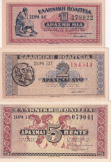 Greece Set 3 UNC 1 2 5 Drachmai 1941 P 317 P 318 P 319