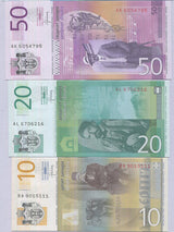 Serbia Set 3 Pcs 10 20 50 Dinara RANDOM DATE P 54 55 56 UNC