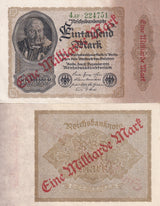 Germany Reichsbank 1000000000 Mark 1922 Overprint 1000 P 113b AUnc
