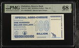 Zimbabwe 100 Billion Dollars 2008 P 64 Superb Gem UNC PMG 68 EPQ TOP POP