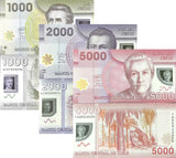 Chile Set 3 UNC 1000 2000 5000 Peso Random Years P 161 162 163