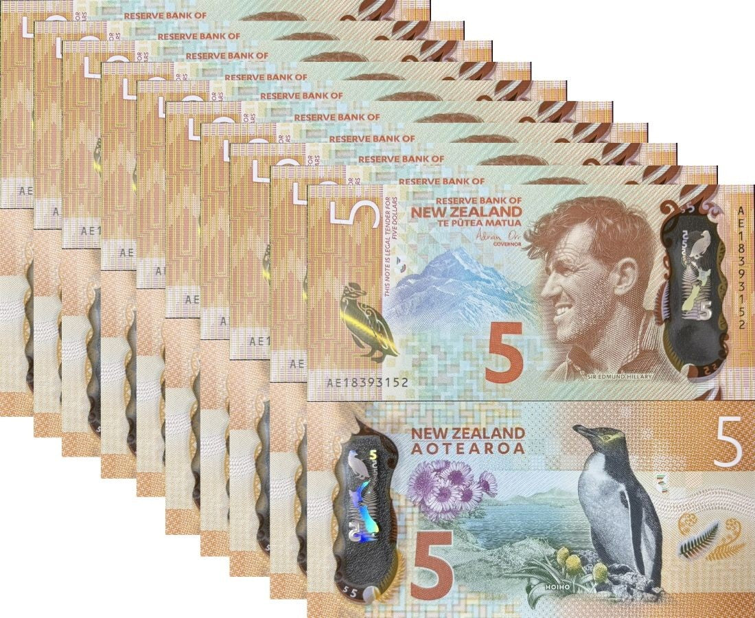 New Zealand 5 Dollars 2018 Polymer P 191 b UNC Lot 10 PCS 1/10 bundle