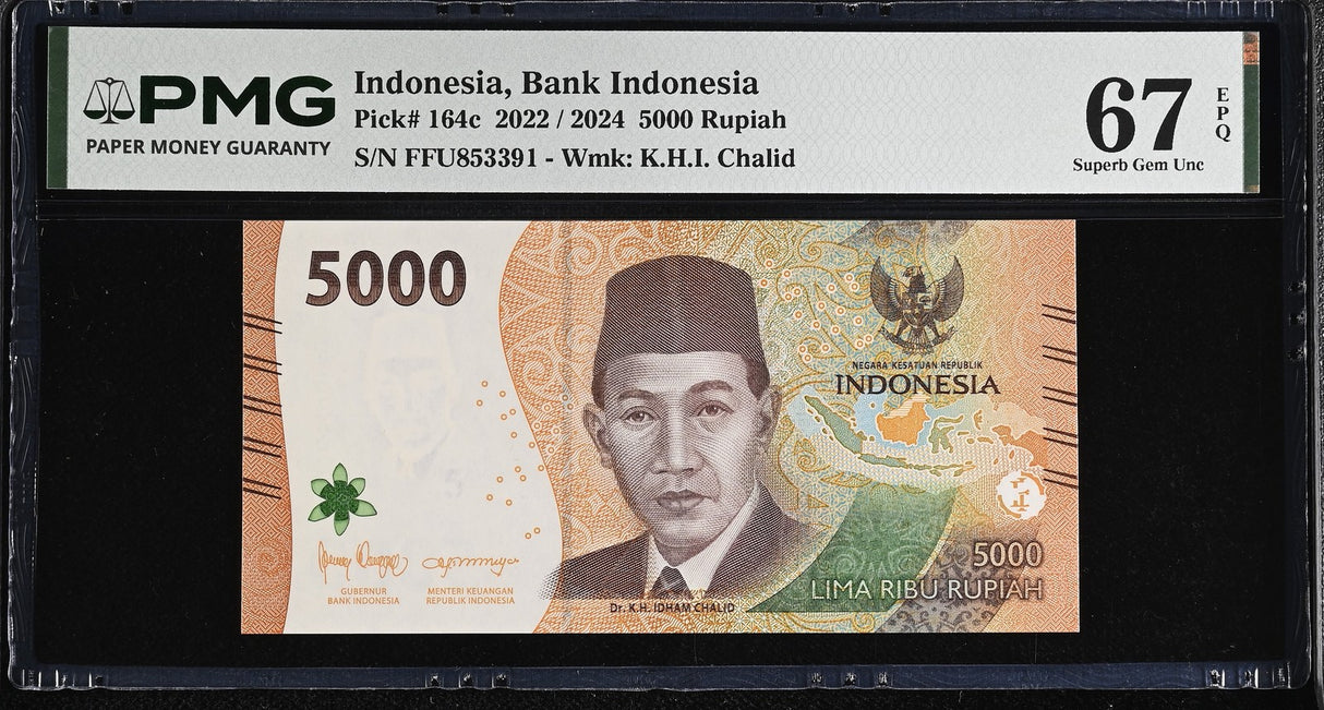 Indonesia 5000 Rupiah 2022 / 2024 P 164 c Superb Gem UNC PMG 67 EPQ