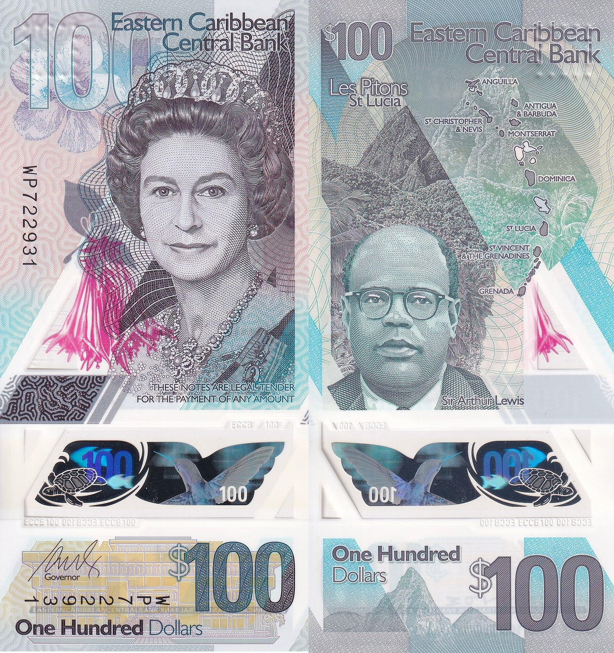 East Caribbean 100 Dollars ND 2019 P 59 a Polymer QE II UNC