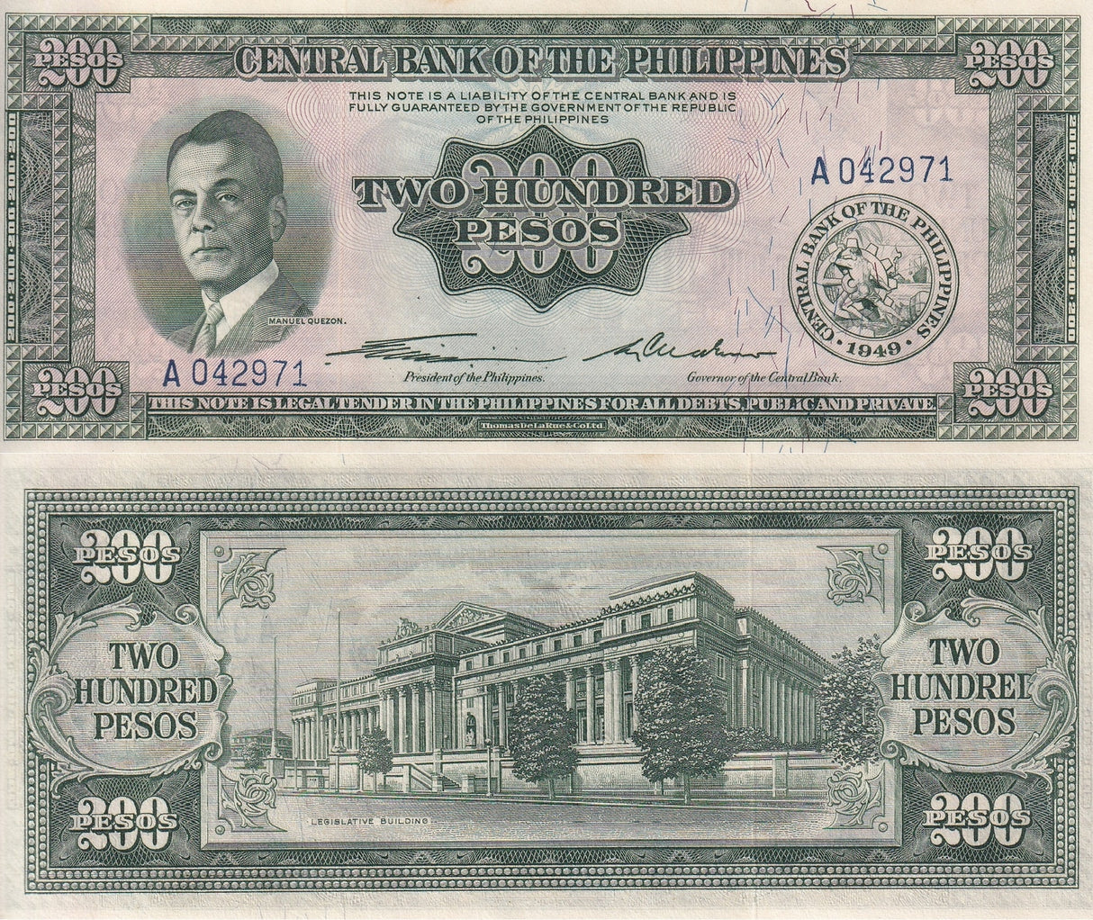 Philippines 200 Pesos 1949 Thomas De La Rue P 140 UNC/W Tone