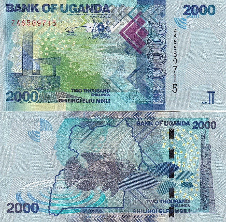 Uganda 2000 Shillings 2021 Replacement P 50 ZA Prefix UNC , Victoria Nile