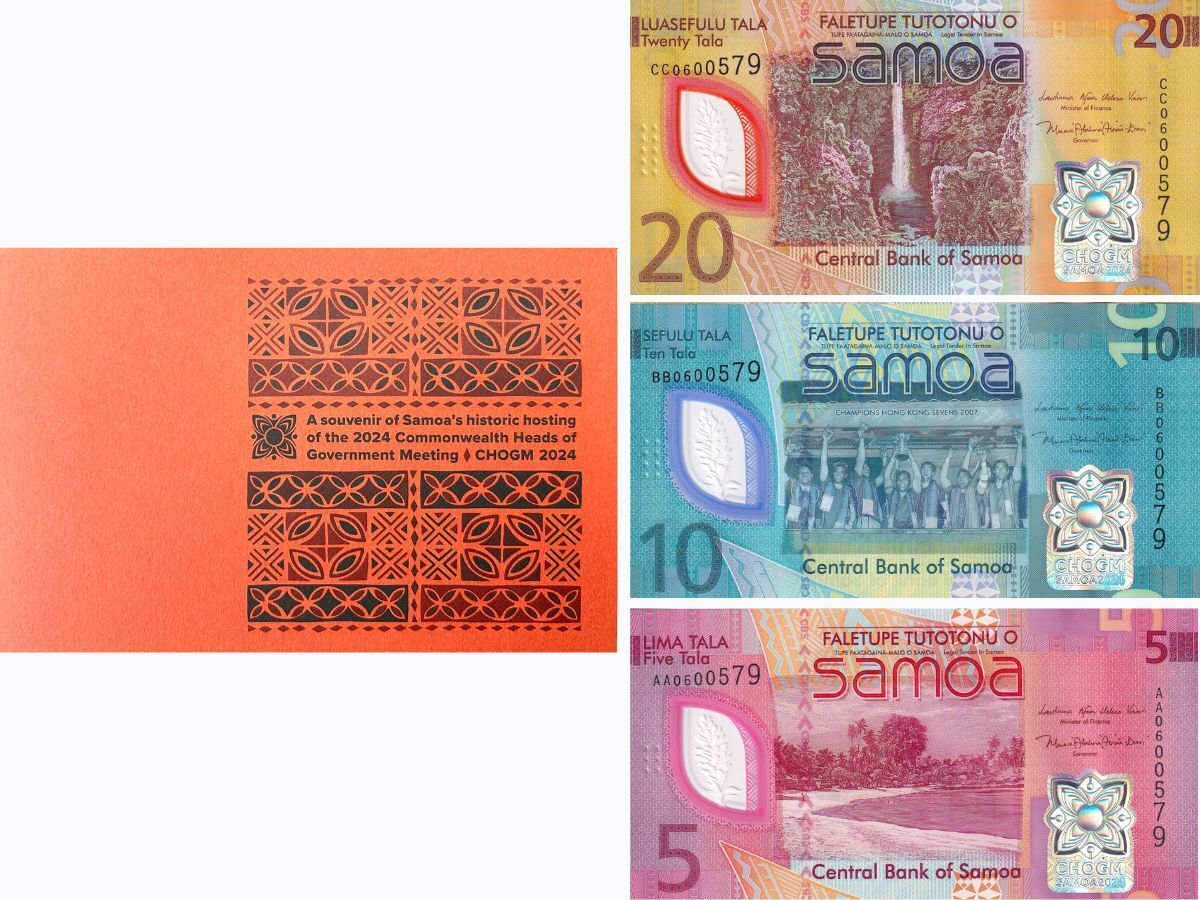 Samoa SET 4 UNC (5 10 20 Polymer) 60 Tala 2024 P 50 51 52 53 CHOGM Comm W/FOLDER