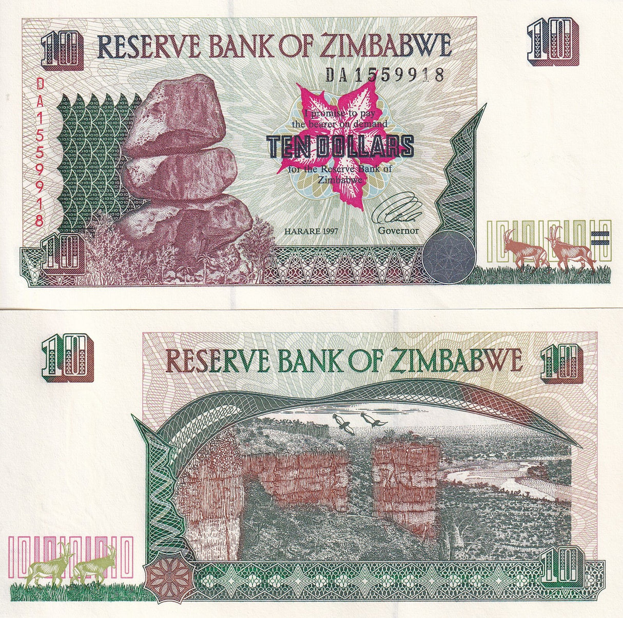 Zimbabwe 10 Dollars 1997 P 6 UNC
