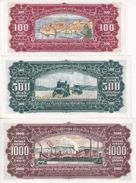 Yugoslavia 100 500 1000 Dinara 1963 P 73 P 74 P 75 UNC
