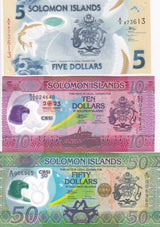 Solomon Islands Set 3 UNC 5 10 50 Dollars 2019 2023 2026 Polymer P 38 39 P New