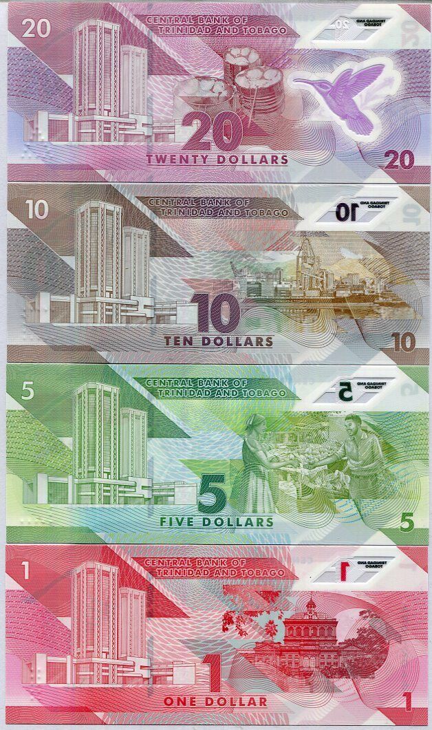 Trinidad & Tobago Set 4 Pcs 1 5 10 20 Dollar 2020 Polymer P 60 61 62 63 UNC