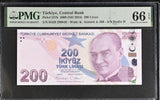 Turkey 200 Lirasi 2009 ND 2024 P 227 Prefix H Gem UNC PMG 66 EPQ