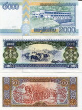 Laos Set 3 UNC 500 1000 2000 KIP Random Date P 31 32 41